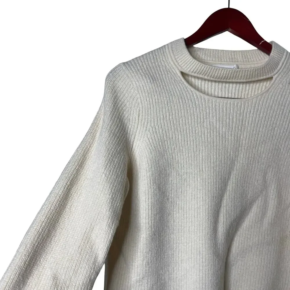 Rag & Bone JEAN Tori Ivory Cutout Crewneck Sweater Merino Wool Pullover Sz M - Picture 6 of 6
